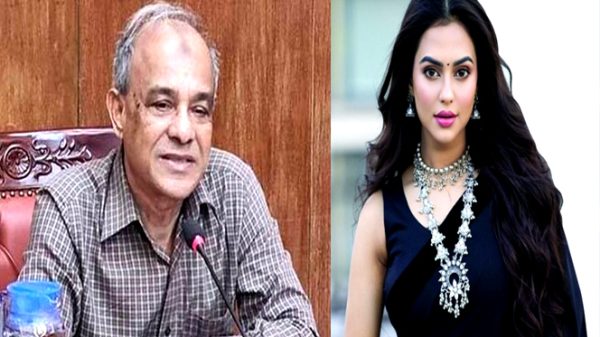 স্বরাষ্ট্র উপদেষ্টা জাহাঙ্গীর আলম চৌধুরী ও অভিনেত্রী নুসরাত ফারিয়া। ছবি : সংগৃহীত