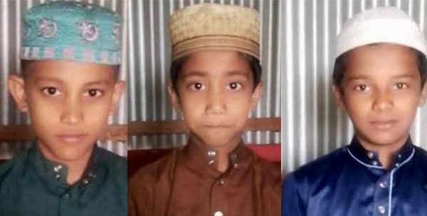 তিন শিশুর লাশবাহী অ্যাম্বুলেন্স, শোকার্ত পরিবার ও ঘাতক মাইক্রোবাস আটক