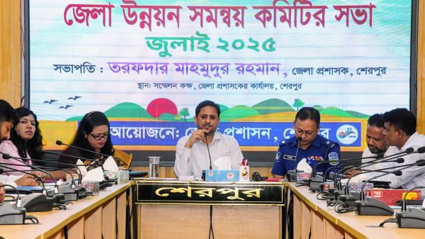 জেলা উন্নয়ন সমন্বয় সভায় অংশ নিচ্ছেন জেলা প্রশাসক, পুলিশ প্রশাসন ও অন্যান্য দপ্তরের কর্মকর্তারা.