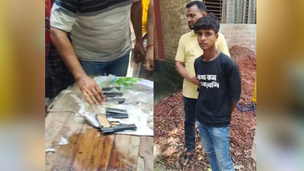 রাজশাহীর বাঘায় পুলিশের অভিযান ও গ্রেফতারকৃত যুবকের কাছ থেকে উদ্ধারকৃত অস্ত্র-গুলি