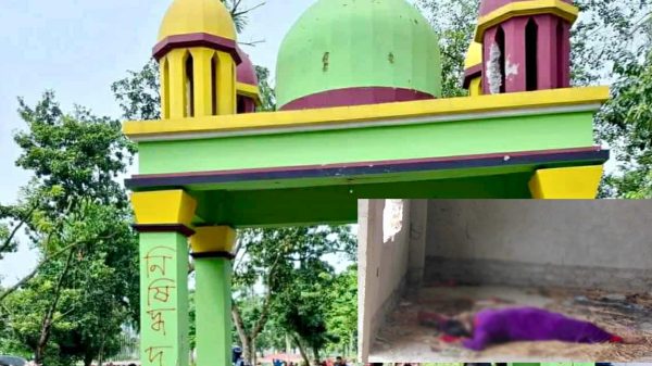 শেরপুরে দোজা পীরের পরিত্যক্ত দরবার থেকে উদ্ধার হওয়া নারীর লাশের স্থলচিত্র