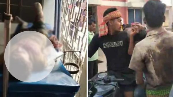 রাজশাহীর বাঘা উপজেলায় জমি দখল নিয়ে সংঘর্ষের পর আহতদের উদ্ধার করে হাসপাতালে নেওয়ার দৃশ্য