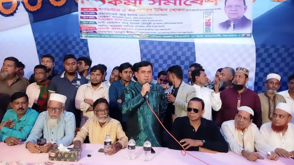 চাটখিলে বিএনপির নির্বাচনী কর্মী সমাবেশে বক্তব্য দিচ্ছেন ব্যারিস্টার মাহবুবউদ্দিন খোকন।