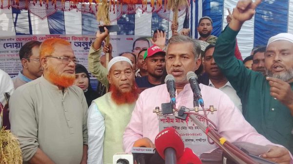 রামগঞ্জে বিএনপির জনসভায় বক্তব্য রাখছেন মনোনয়নপ্রত্যাশী হারুনুর রশিদ।