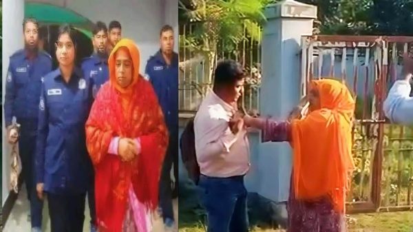 “জয়পুরহাট আদালতে সাংবাদিক হামলা মামলায় গ্রেফতার ইউপি সদস্য নুরবানুকে হাজির করা হচ্ছে।”